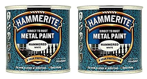 Hammerite Hammered White Direct To Rust Metal Paint Restore 250ml x 2
