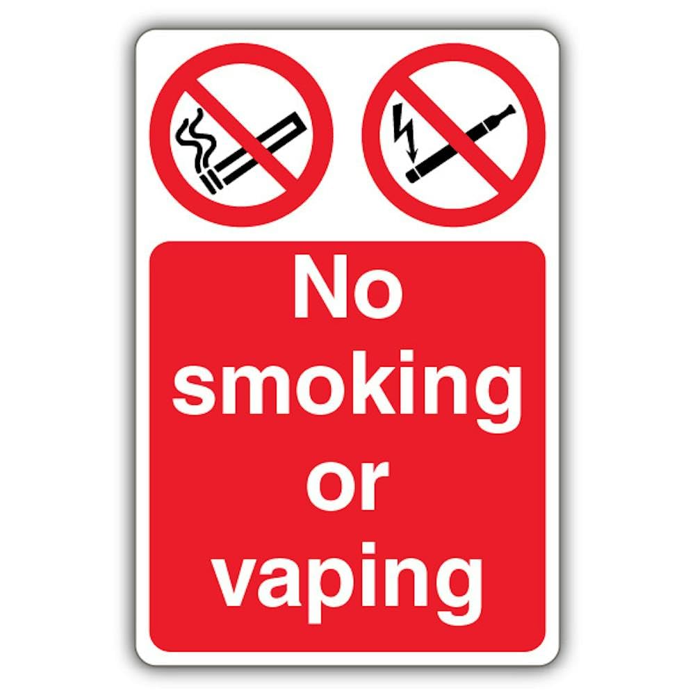 V Safety No Smoking Or Vaping Safety Sign - 300 x 450 mm - 3mm Aluminium Composite