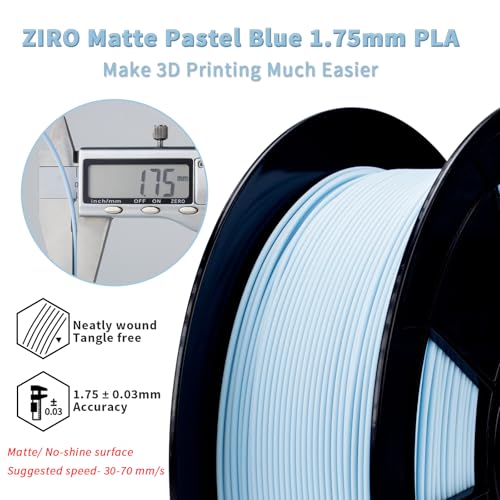Image of ZIRO Matte Pastel Colors PLA Series, Tougher & Stronger, 1.75mm Pastel Blue | Fit for Most FDM 3D Printer, 1.75mm 1KG Spool, Dimensional Accuracy + /-0.03mm, Colorful PLA FilamenT