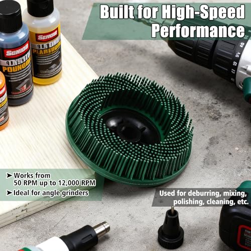 Image of Zhehao 4-1 /2 inch Green 50 Grit Bristle Disc with 5 /8 inch-11 Threaded Hub Ceramic-Aluminum Oxide Abrasive Brush for Angle Grinder Remove Paint, Rust, Coatings, Weld Slag, Contaminants Max 12000 RPM Speed