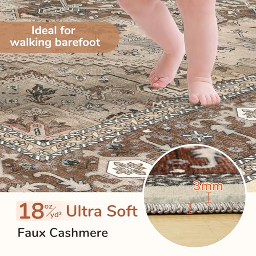 OPPODREAM Soft 6x9 Area Rugs, Washable Rug 6x9 with Non Slip Backing, Faux Cashmere Low-Pile 6 x 9 Carpet, Brown