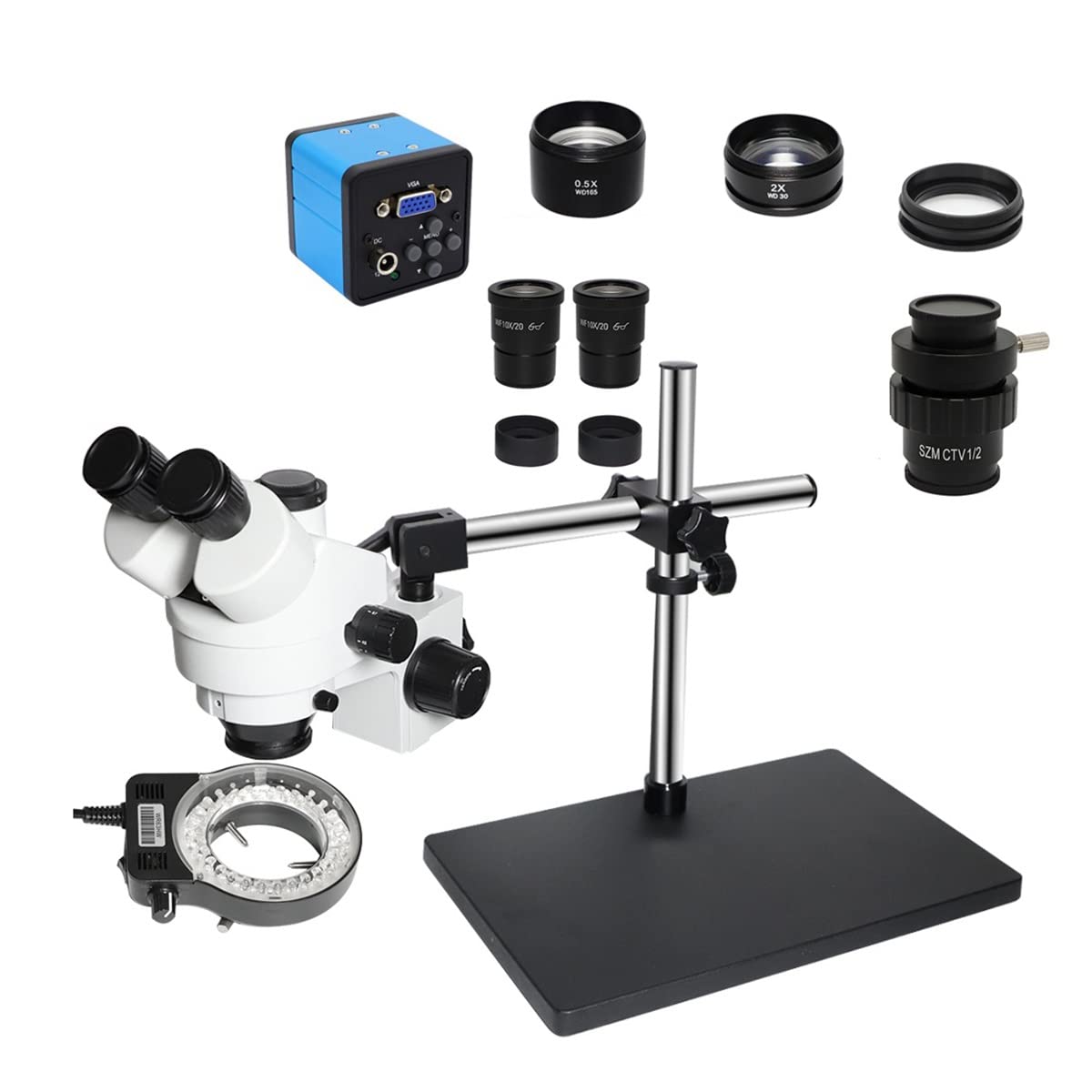 Microscope 3.5X-90X Double Arm Holder Simul Focal Trinocular Stereo Microscope 38MP H_D Digital USB Microscopio Camera for Phone PCB Repair Tool(VGA add CTV 0.5X)
