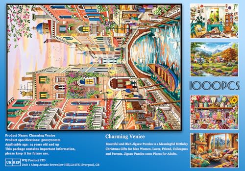 1000 Piece Puzzles for Adults - Charming Venice - Jigsaw Puzzles for Adults 1000 Pieces Colorful Venice Sunset Canal 1000 Piece Jigsaw Puzzles - Image 6