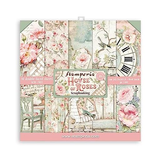 Stamperia SBBS08 House of Roses-Bloc de Papel (10 Hojas, 20,3 x 20,3 x 8 Pulgadas, Doble Cara), Multicolor, 20.3 x 20.3 (8" x 8")