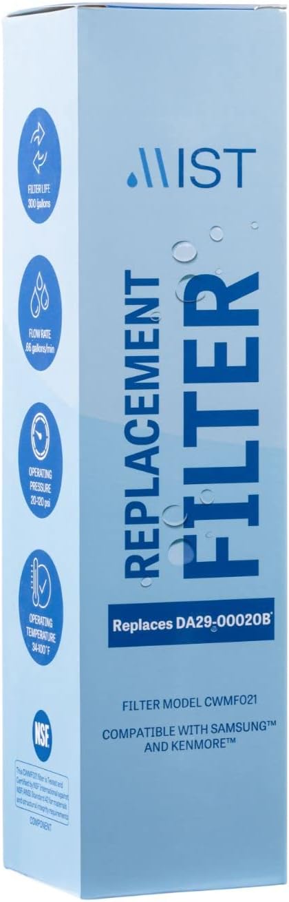 Mist DA29-00020B Water Filter Replacement. Compatible with Samsung: DA29-00020B-1, DA29-00020B, Haf-Cin/Exp, RF263BEAESR, RF28HMEDBSR, RF4287HARS, RF28JBEDBSG, Many More Samsung Models, 1 Pack