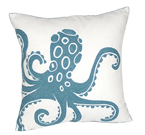 DECOPOW Embroidered Cute Nautical Animal Pillow Cover,Square 18 Inches Decorative Canvas Pillow Cover for Nautical Style Deco by (Seagreen-Octopus)