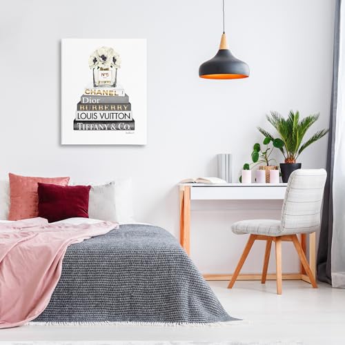 Image of Stupell Industries 'White Poppies Grey Fashion Books'| Canvas Art | Stupell Industries | 30 x 40 Inches, Easy to Hang and Sturdy, Made in USA, by Amanda Greenwood