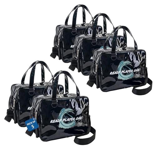 Image of Kuber Industries Pack of 5 Stylish Cosmetic /Makeup Organizer Bag with Zip & Sling Strap | Makeup & Toiletry Travel Kit for Women | Vanity Case with Extra Side Compartment | YJ-33-BLK | Black