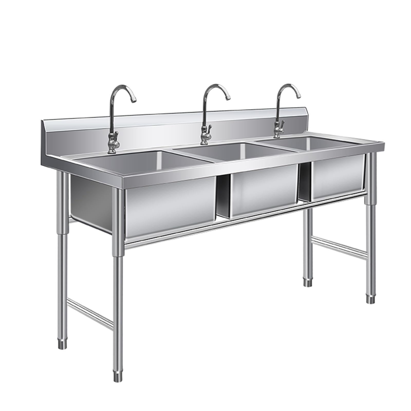 TAXXII Three Compartment Stainless Steel Sink, Freestanding Utility Triple Bowl Commercial Kitchen Sink for Washing(100X50cm/39.3X19.6in)