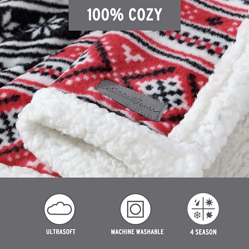 Image of Eddie Bauer - Throw Blanket, Brushed Fleece & Plush Sherpa Soft Bedding, Blanket for Couch & Bed (Fair Isle Black, 50 inch x 60 inch)
