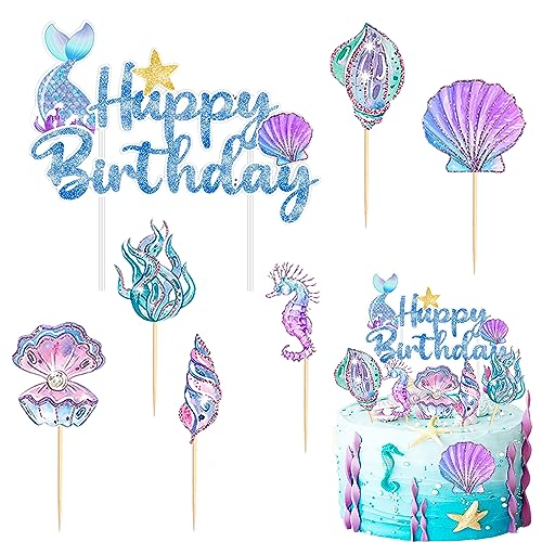Silars Decoracion Tarta Sirena Topper Tarta Niña, 7 Piezas Cake Topper Cumpleaños Sirena, Adornos de Tartas de Sirena para Decoración de Mesa para Fiesta de Cumpleaños con Tema de Sirena