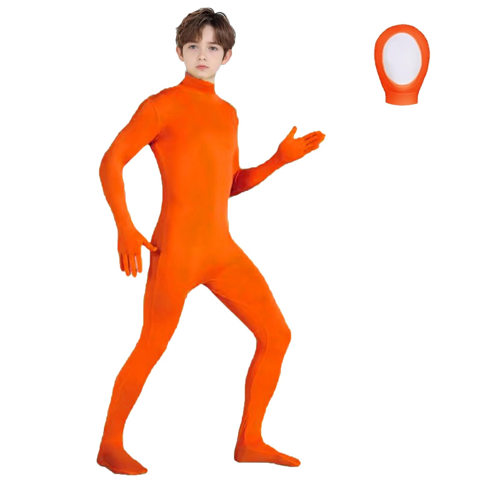 Unisex Kids' Open Face Unitard Full Body Costume Bodysuit for Adults and Kids Stealth Suits for DIY Party Outfit Halloween Cosplay Fancy Dress for Boys Girls UK (Orange #1, 11-12 Years)