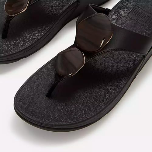 Image of FitFlop Women's Lulu Marbled-Stone Toe-Post Sandals | Orthopedic Arch Support Slip-Resistant Cushioned Faux Leather Shoes