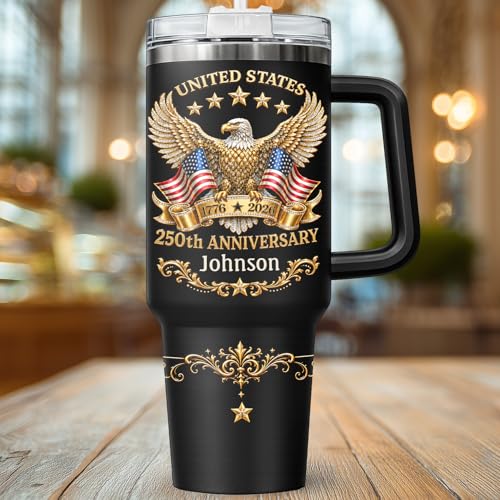 Image of Personalized 250th Anniversary Of America Tumbler - Custom Patriotic USA Flag 1776-2026 Gifts - US Eagle Freedom Cup 40oz A1 - American Independence Celebration Gifts For Men Women