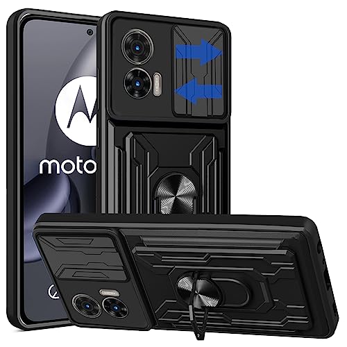 KZIOACSH Funda para Motorola Moto Edge 30 Neo,[Tapa Deslizante para la cámara] Anti-Choque con 360 Grados Magnetic Anillo Hard PC y Silicona TPU Bumper antigolpes Case,Negro