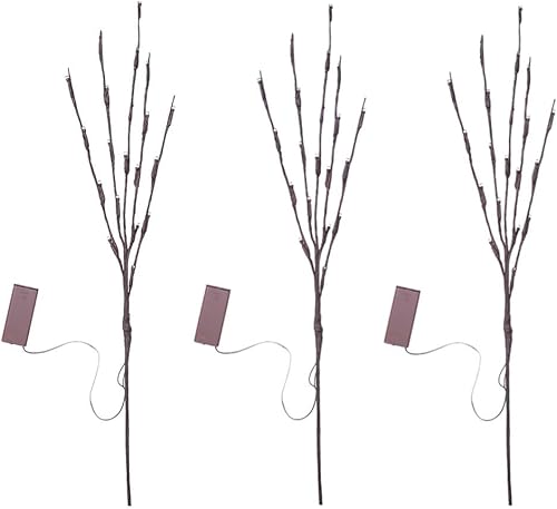 Paquete de 3 luces LED de ramas iluminadas para jarrón, ramas de sauce, ramas iluminadas, árbol artificial, luces decorativas para decoración del