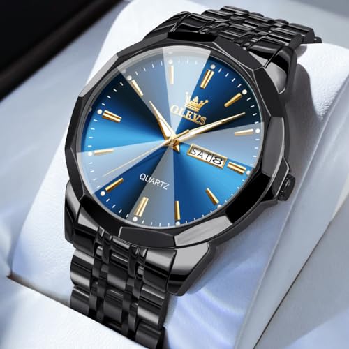 OLEVS Watch for Men Diamond Business Dress Analog Quartz Stainless Steel Waterproof Luminous Date Two Tone Luxury Casual Wrist Watch - Image 4