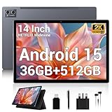 GAMORZE 14 Inch Tablet Android 15 Gaming Tablet 36GB+512GB/TF 2TB, Octa-Core, 11580mAh, 4-speaker, 13MP Camera, Large Screen with Dual SIM 4G LTE/5G WiFi/GPS/13MP/Case/Stylus/Earphone-Gray