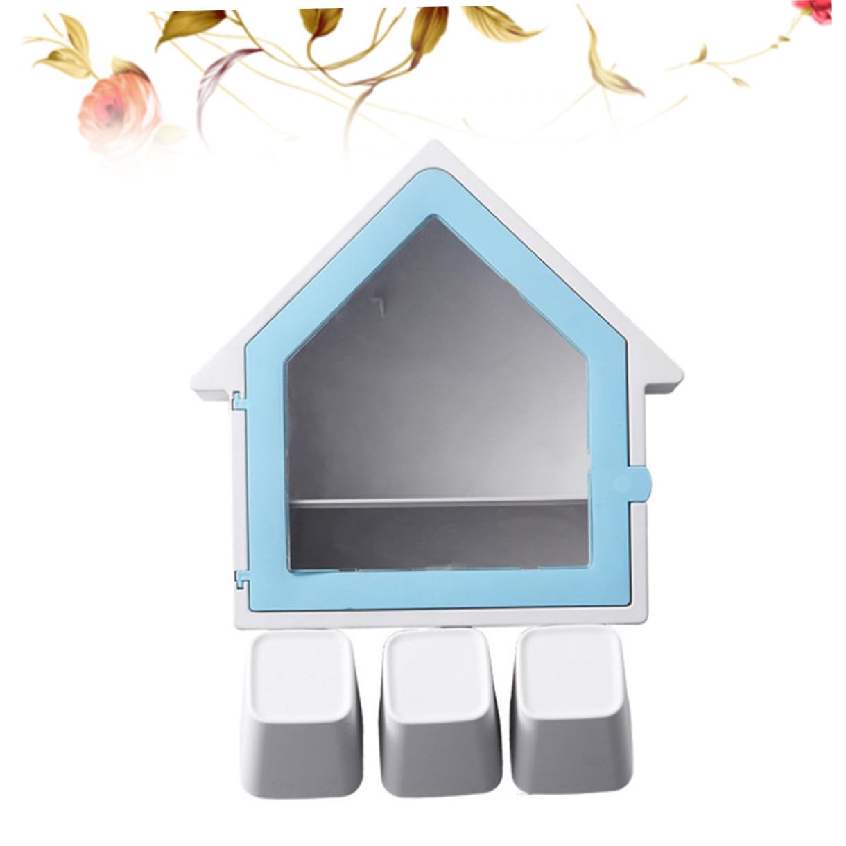 Portaspazzolini a Forma di Casa 34x27 Cm in Abs e Pp | Supporto Non Perforato, Due Spazzolini e Bicchiere, Struttura Drenante Blu
