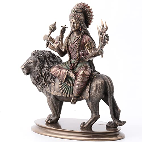 Estatua de la Madre Durga en resina con acabado bronce 10.38 pulg miniatura 2