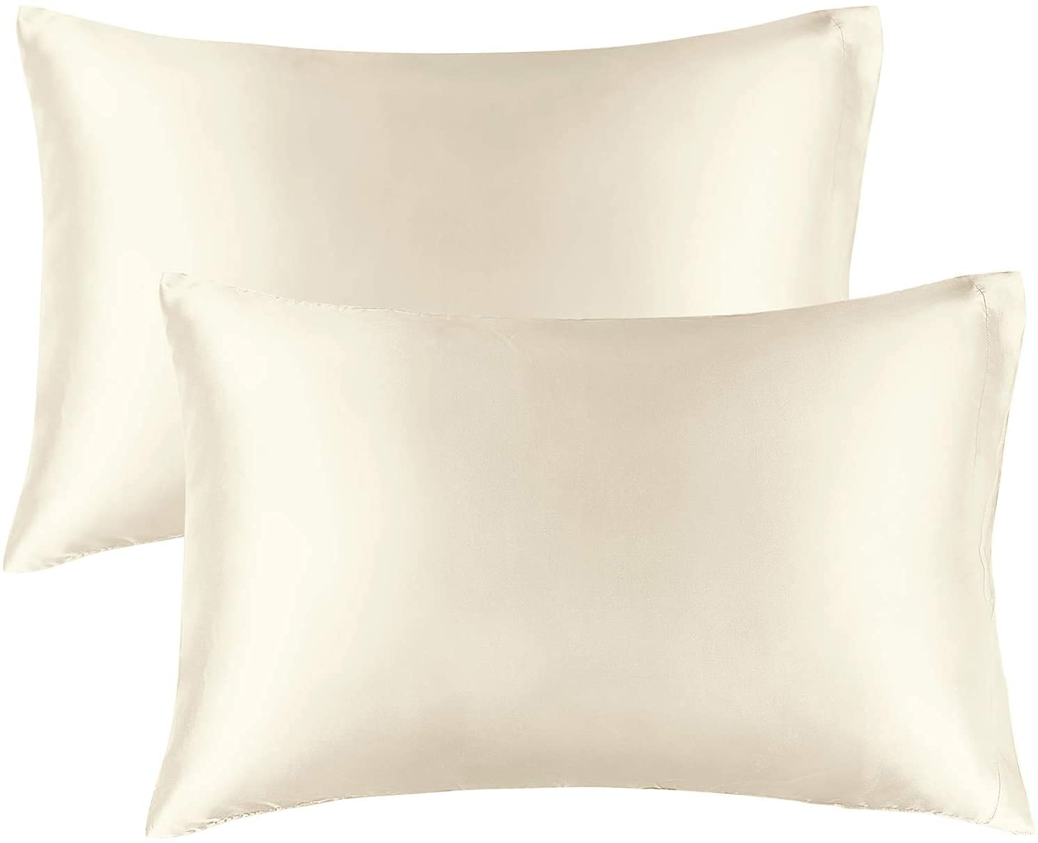 JUWENIN,Luxury Satin Pillowcase with Zipper (Silky Satin Pillow Case for Hair) Set of 2 (Standard, Beige)