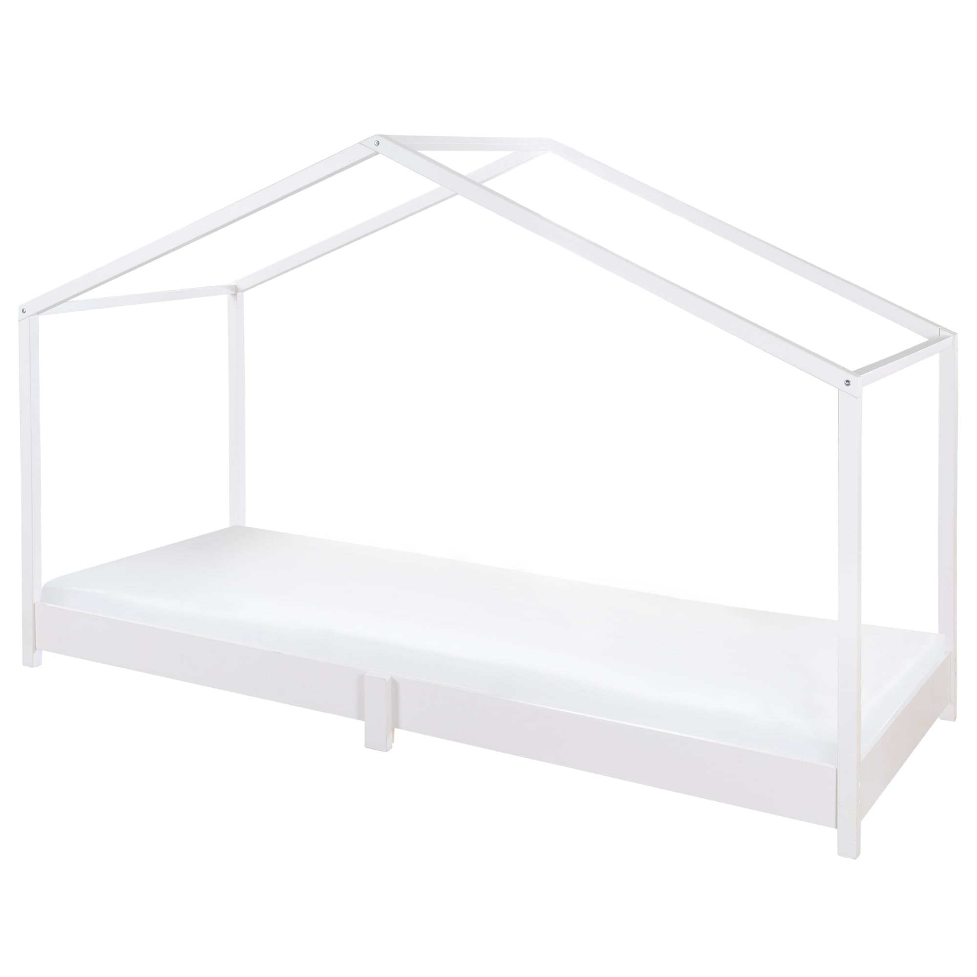 roba Cama de casa 90 x 200 cm para niños - Cama baja según el principio Montessori - Ampliable con somier, colchón y funda de cama - Madera lacada en blanco