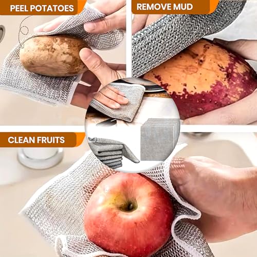 Image of Prime Pick 10 Pack Double Layered Non-Scratch Wire Dishcloth | Steel Scrubber for Utensils, Multipurpose Wet & Dry Cleaning Cloth Scrubber for Dishes, Sinks | Non Abrasive Stainless Steel Mesh Sponge