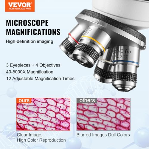 Vevor COMPOUND TRINOCULAR MICROSCOPE 5000X Compound Trinocular Microscope, 40X-5000X Magnification Trinocular Compound Lab Microscope thumb #1