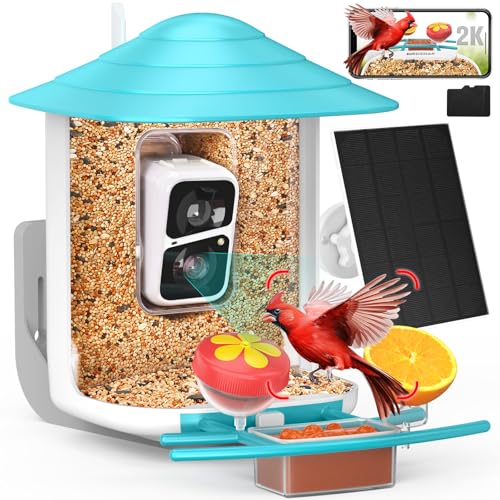 birdsnap® TUC Bird Feeder with Camera 2K HD, Solar Panel 32GB Card 4-in-1 Perch, 160°View Auto Detect & Notify AI Identify Video Bird Camera Wireless Outdoors Ideal Gift for Birds Lover