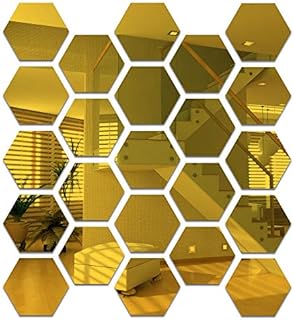 Haohai 24 PCS Hexagon Acrylic Gold Wall Mirror Sticker, Mirror Wall Decor, Mirror Self Adhesive Mirror Tiles Aesthetic for Bedroom Living Room (2.5"/Gold)