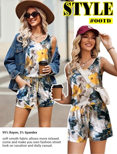 Image of ADOME Rompers for Women Summer Sleeveless Scoop Neck Tank Top Casual Short Jumpsuit Rompers with Pockets