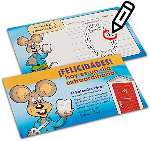 LA PUERTA MÁGICA Magic Door of the Tooth Fairy Blue + Ladder + Plate + Cheese + Doormat + Key + Drawing for the Door's Background + Greeting Card