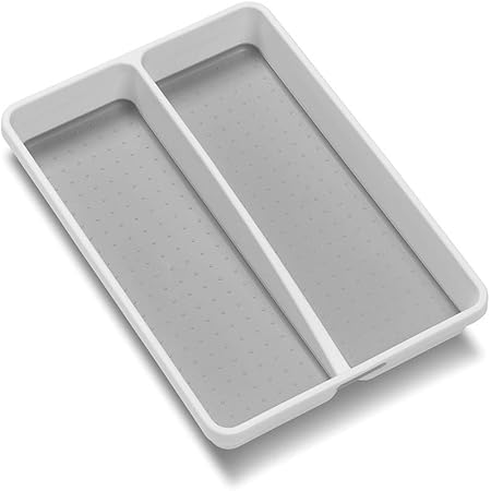 madesmart Classic Mini Utensil Tray - White | CLASSIC COLLECTION | 2-Compartments | Kitchen Organizer | Non-slip Lining and Rubber Feet | BPA-Free