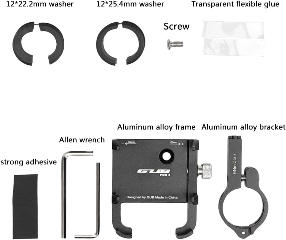 GUB PRO1 Universal Alloy Bike Cell Phone Holder Aluminum Bicycle Handlebar Phone Support for 3.5-6.2inch Bike Bracket Mount