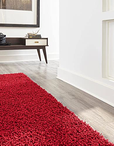 Unique Loom Solid Shag Collection Area Rug (2' 7" X 10' Runner, Cherry Red) #TOP2