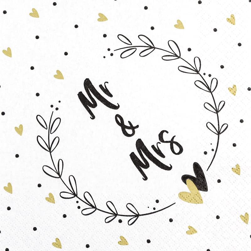 20 Servietten Mr & Mrs im Kranz | Mann & Frau | Hochzeit | Heirat | Liebe | schwarz-weiß |...