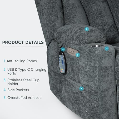 Sillón reclinable pliable azul con masaje miniatura 3