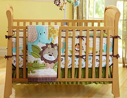 New Baby Neutral Animal Cute leLion & elephant 7pcs Cotton Baby Crib Cot Bedding Quilt with Bumper Sheet Dust Ruff