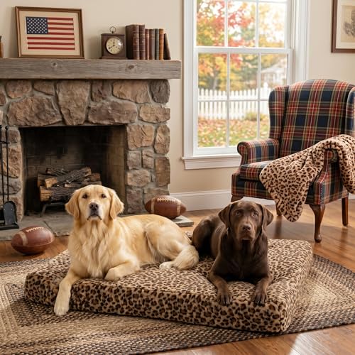 Image of Faux Fur Dog Bed Covers - Ultra Soft Rose Velvet, Removable & Washable, Cozy & Durable,Large Pet Bed Cover Only (No Filling) - Gray, (Leopard Print Brown-White, Small(30.0 inchL x 20.0 inchW x 4.0 inchTh))