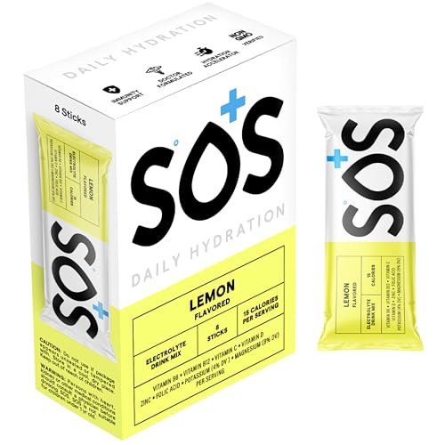 SOS Hydration Electrolyte Powder Sticks | Low Sugar Rapid Hydration | Keto Friendly (8 Servings Lemon)