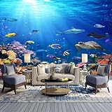 Sun Ocean Underwater World 3D Wall Murals Wallpaper, Aquarium Tropical Fish Panorama Photo Paintings, Wall Decor for Living Room Restaurant Dance Studio 59' by 41'