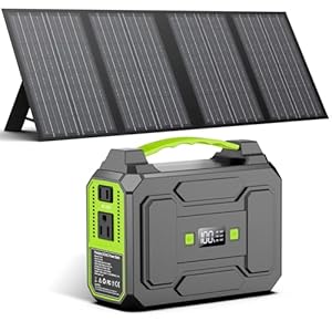 Solar Powered Generator 200W Peak/100W Rated, Portable Solar Generator Power Station with Solar Panels 60W Included, 146Wh Solar Power Bank with AC Outlet 110V for Home Use Camping Outdoor Adventure