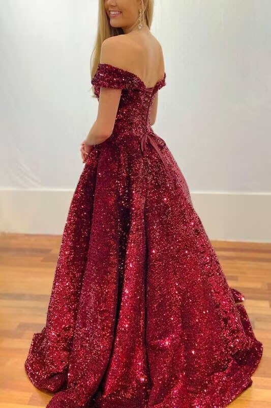 Off Shoulder Sequin Prom Dresses for Teens Plus Size Ball Gown Sparkly Quinceanera Dresses Formal Evening Gowns4