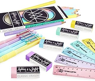Ashton and Wright - Classic HB Pencils, 15cm Rulers, Erasers, Z-Grip Smooth - Pastel Set of 25
