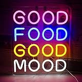 Horseneon Good Food Good Mood Neon LED Sign, Food Neon Signs for Wall Decor, Good Food Good Mood Neon Light with USB Powered for Snack Shop, Restaurant, Fast Food