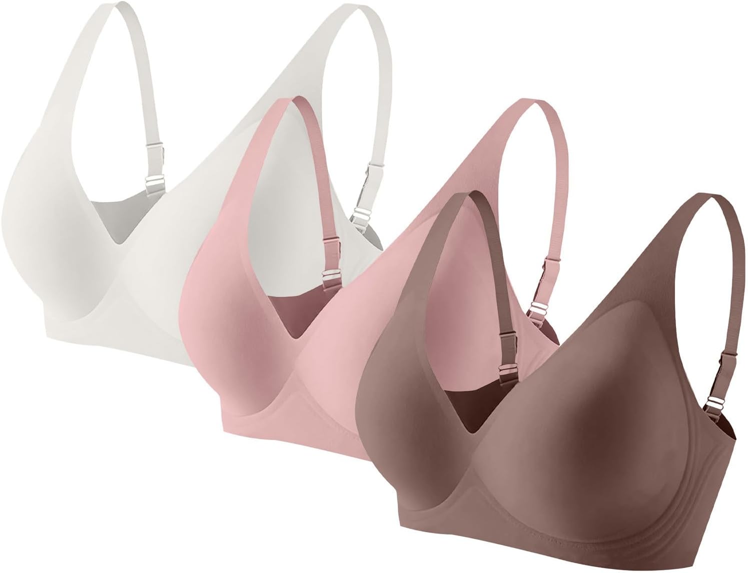 Deep V Bras for Women No Underwire Low Cut Push Up Bralettes Padded Comfy Smoothing Bras Seamless Lift Bralette 3PCS