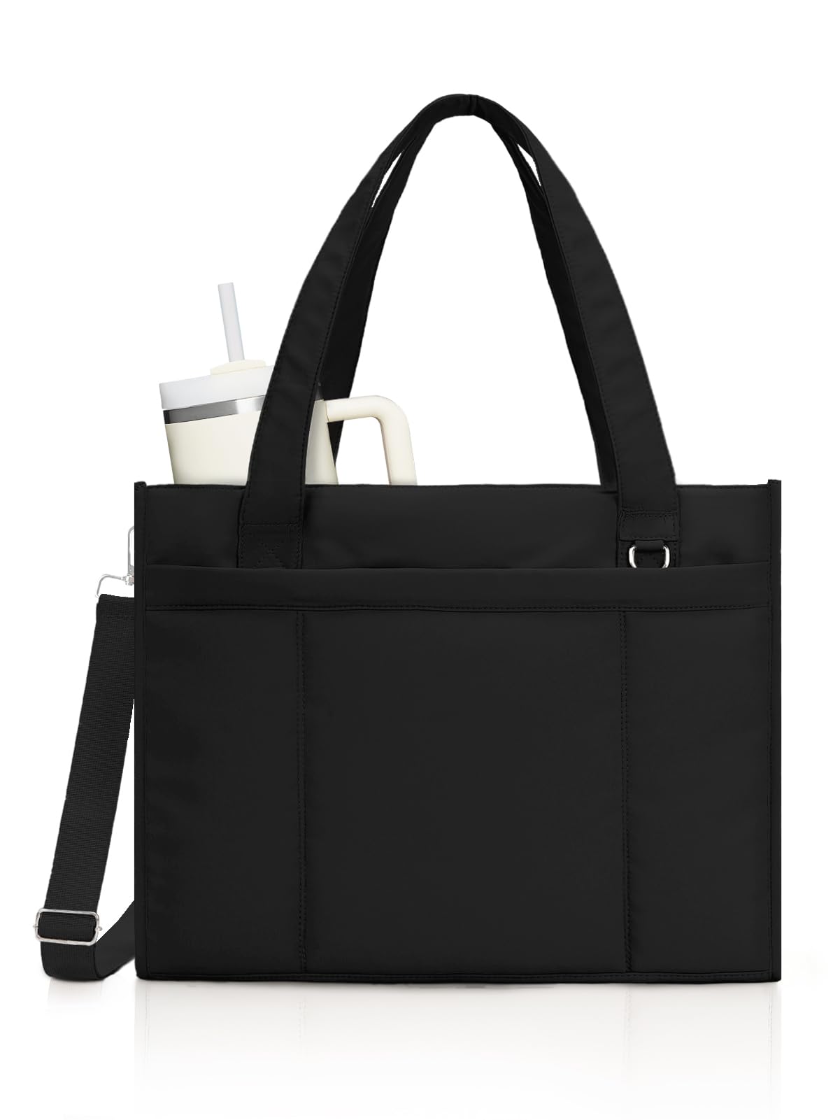 RHDZO Tote Bag for Women with 15.6 Inch Laptop Compartment and Cup Holder | Puffer Boxy Tote for Work College Nurse, Detachable Shoulder Strap, Crossbody Shoulder Handbag with Zipper, Luggage Sleeve Black Large