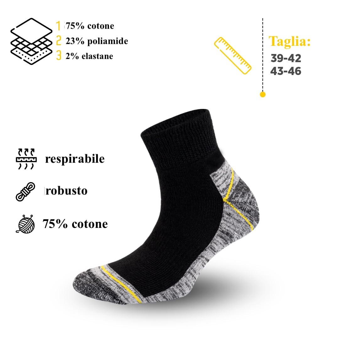 Metrium 6 paia di calzini corti da uomo da lavoro da uomo 39 – 42/43 – 46 calzini da lavoro resistenti e anti-foro. Traspiranti extra forti in spugna.