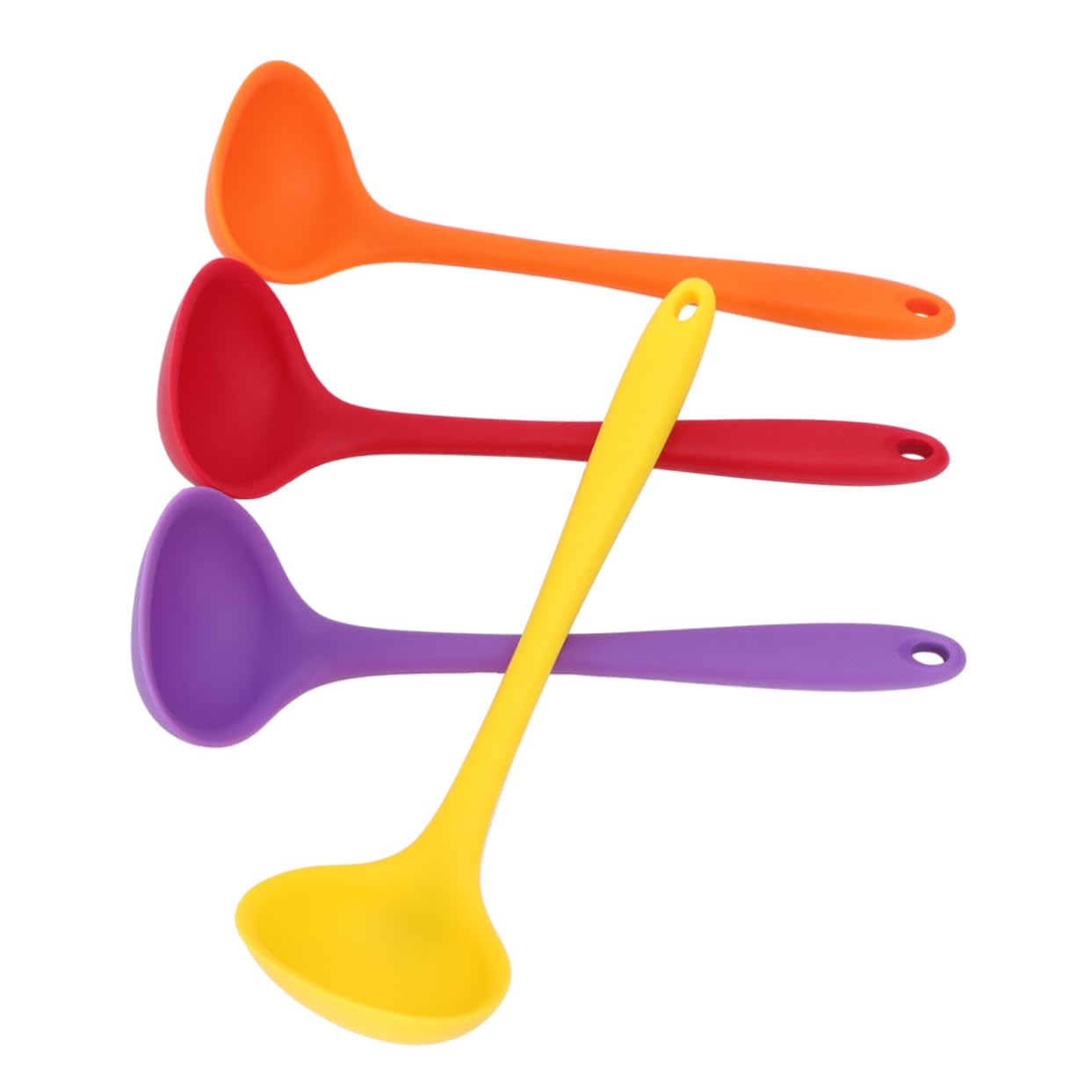 Unomor 4pcs Colorful Silicone Soup Spoons Non-stick Kitchen Tool Set Heat Resistant Translucent Ladles Random