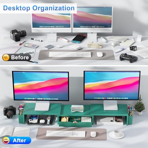 Image of gianotter Dual Monitor Stand Riser With Drawer and 2 Pen Holders